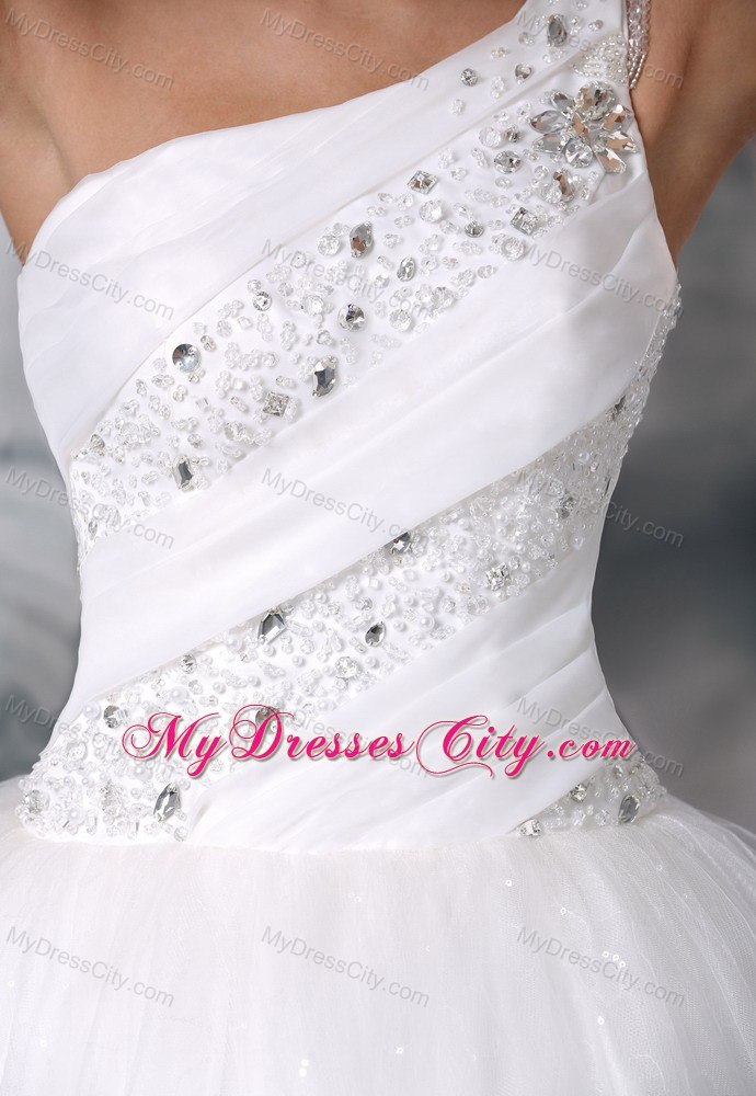 One Shoulder Beaded Princess Elegant Wedding Gown for Garden