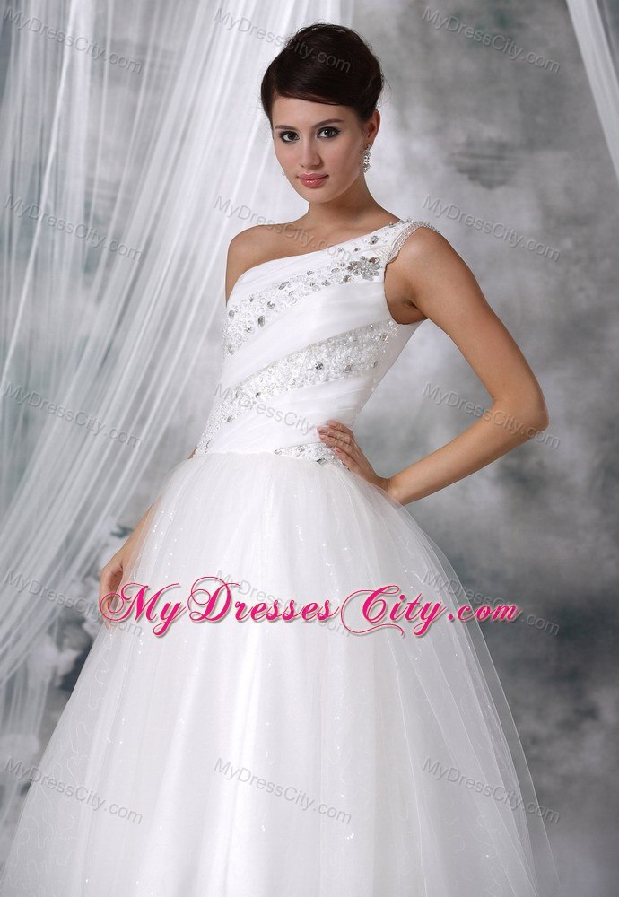 One Shoulder Beaded Princess Elegant Wedding Gown for Garden