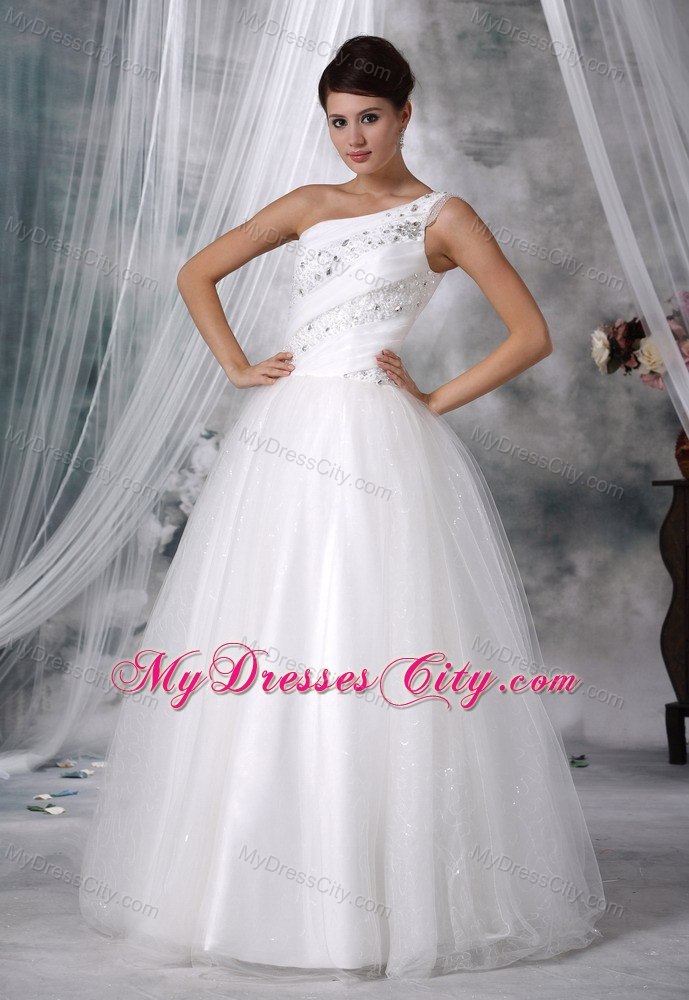 One Shoulder Beaded Princess Elegant Wedding Gown for Garden