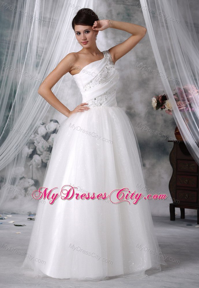 One Shoulder Beaded Princess Elegant Wedding Gown for Garden