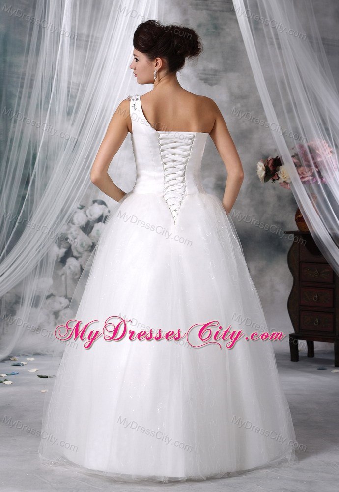 One Shoulder Beaded Princess Elegant Wedding Gown for Garden