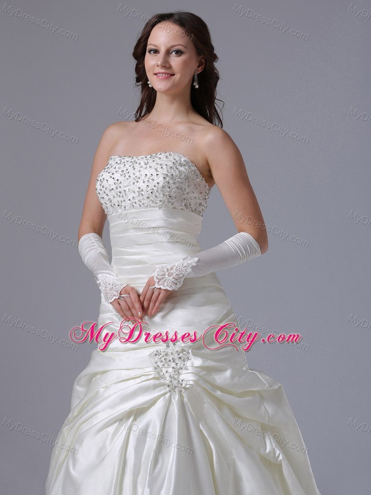 Ruching Beaded Strapless Court Train Elegant Dress for 2013 Garden Wedding