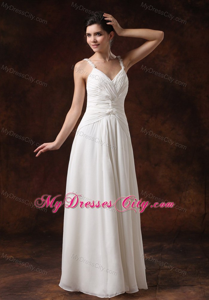 Spaghetti Straps Ruching Empire Floor-length Wedding Reception Dress