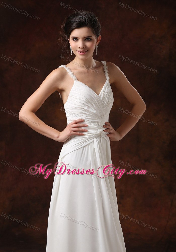 Spaghetti Straps Ruching Empire Floor-length Wedding Reception Dress