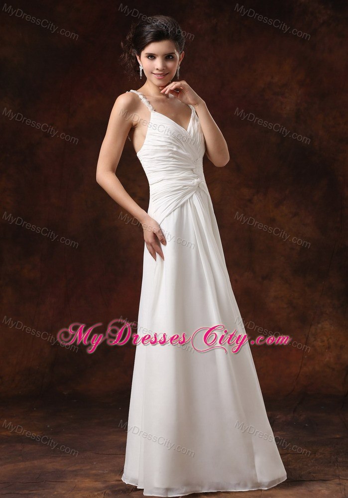 Spaghetti Straps Ruching Empire Floor-length Wedding Reception Dress