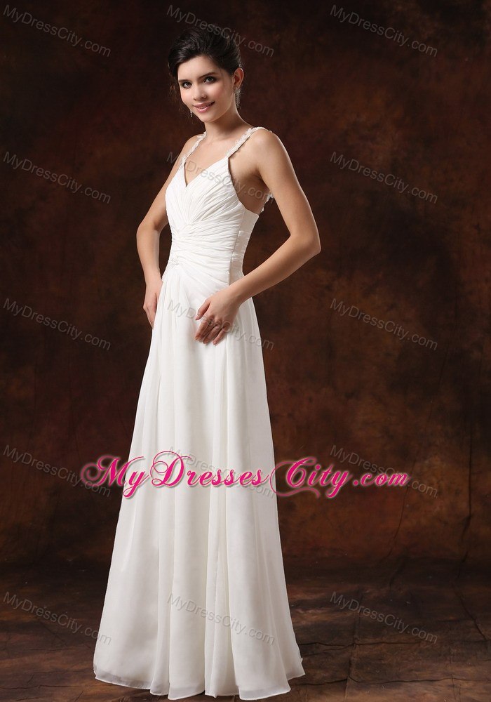 Spaghetti Straps Ruching Empire Floor-length Wedding Reception Dress