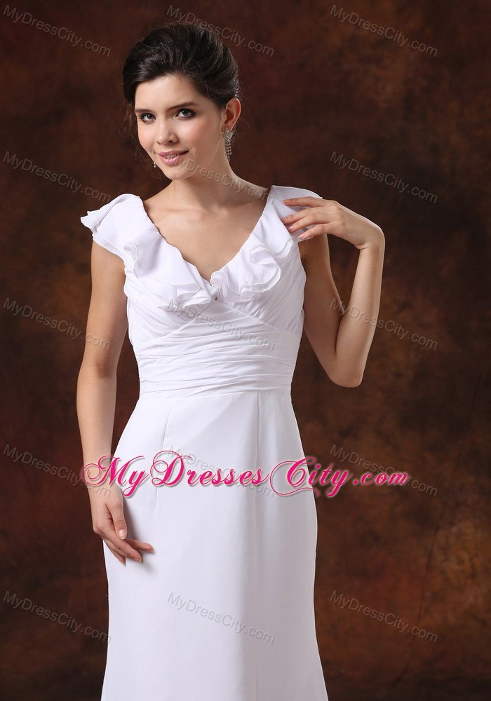 Ruching Tiers V-neck Court Train Chiffon Dress for 2013 Garden Wedding