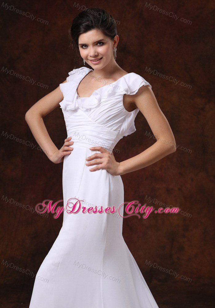 Ruching Tiers V-neck Court Train Chiffon Dress for 2013 Garden Wedding