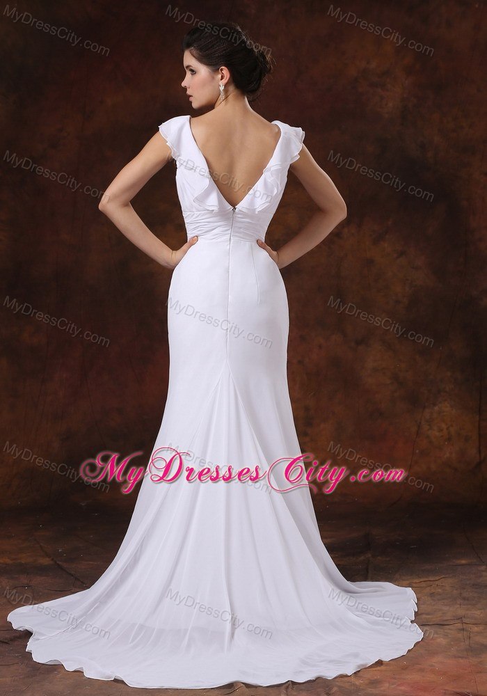 Ruching Tiers V-neck Court Train Chiffon Dress for 2013 Garden Wedding