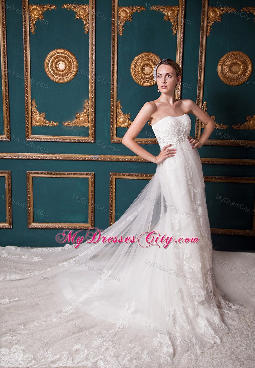 Beaded Lace Court Train Strapless Plus Size 2013 Wedding Bridal Gown