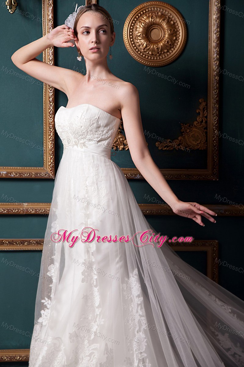 Beaded Lace Court Train Strapless Plus Size 2013 Wedding Bridal Gown