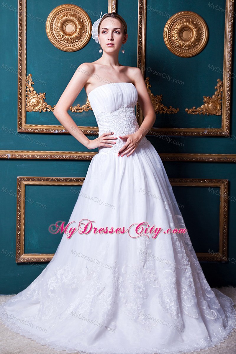 Plus Size Strapless Brush Train Organza Lace Wedding Anniversary Dress