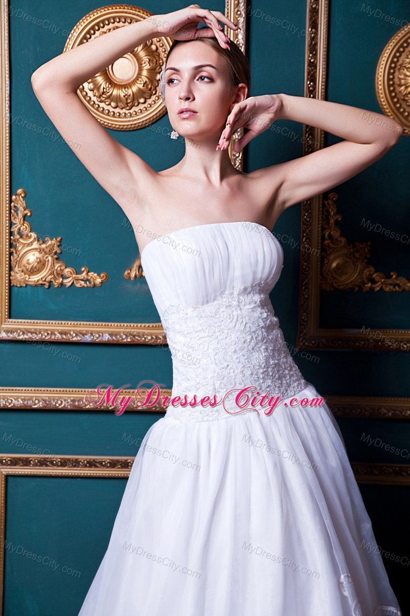 Plus Size Strapless Brush Train Organza Lace Wedding Anniversary Dress