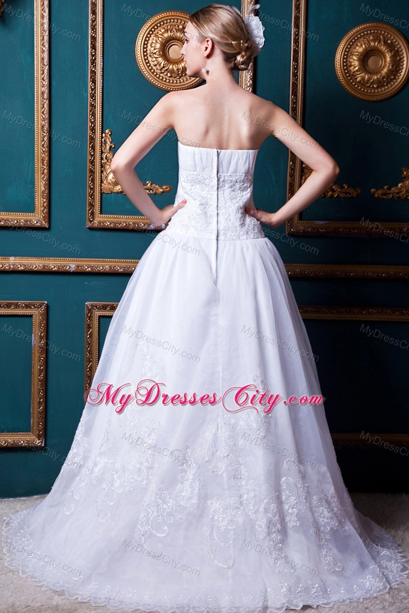 Plus Size Strapless Brush Train Organza Lace Wedding Anniversary Dress