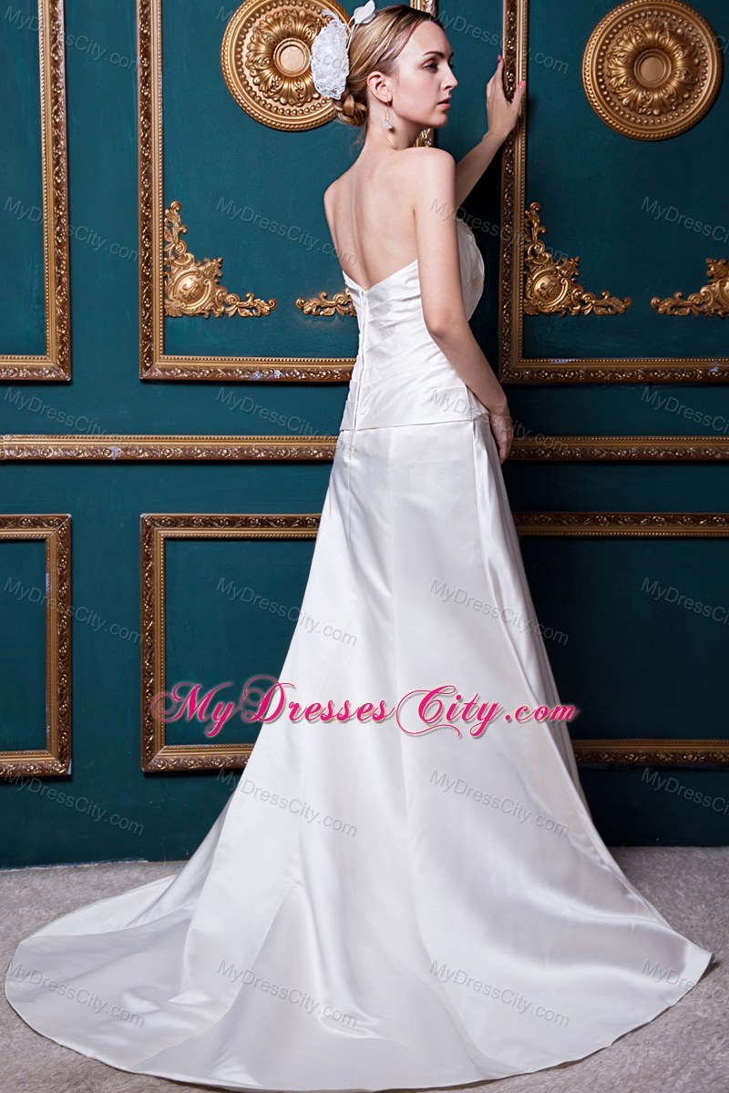 Appliques Ruching Court Train Strapless Garden Wedding Bridal Gown