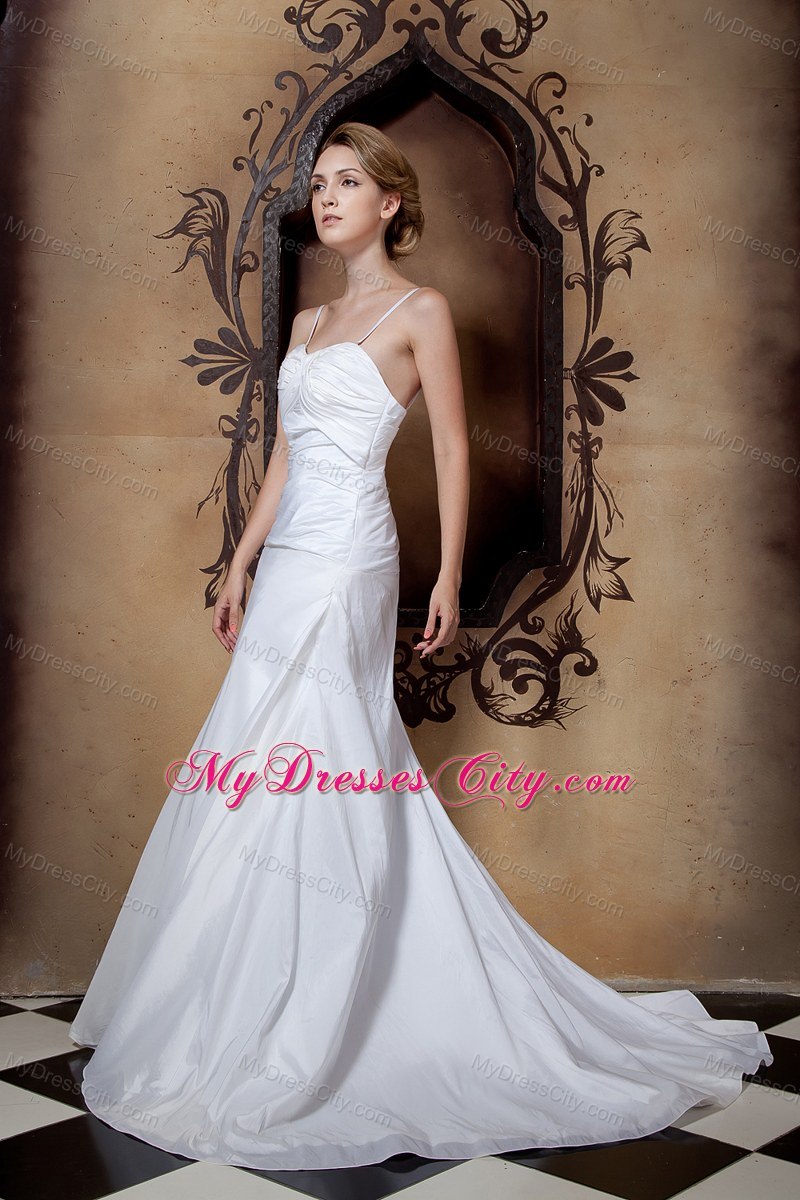 Spaghetti Straps Ruched Brush Train Elegant Wedding Reception Dress