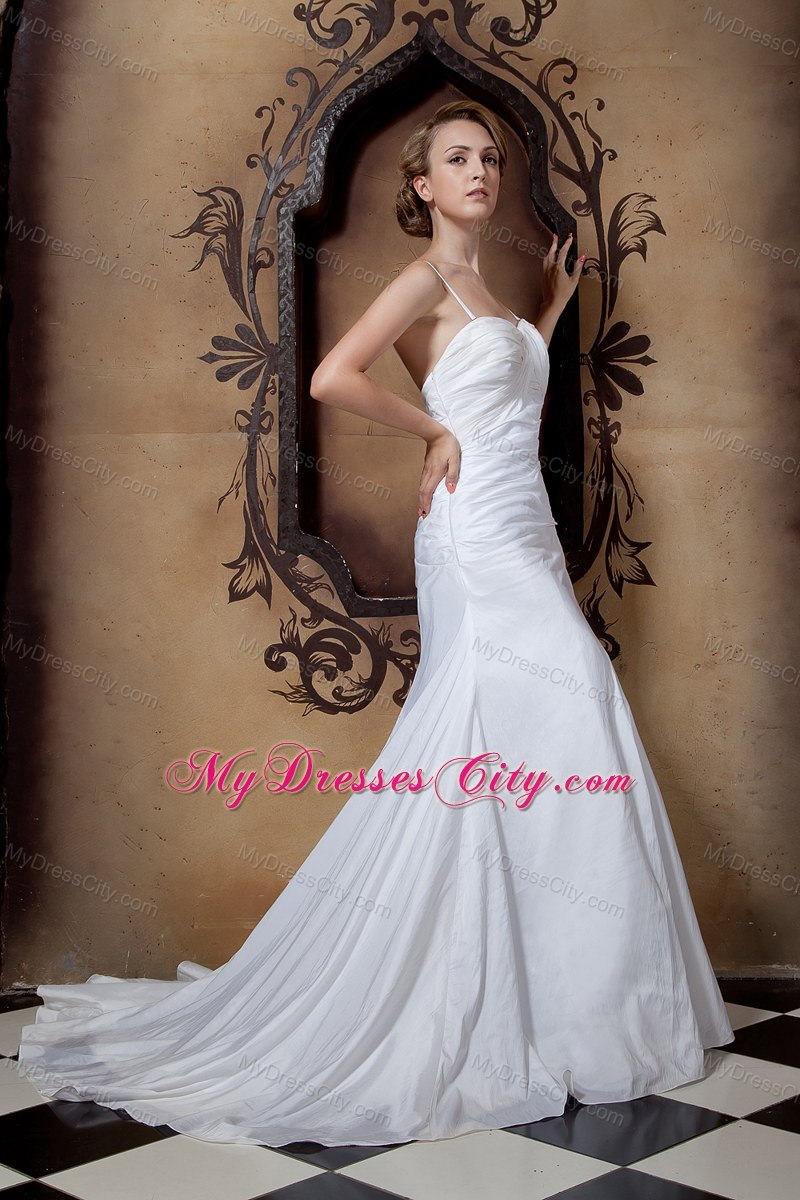 Spaghetti Straps Ruched Brush Train Elegant Wedding Reception Dress