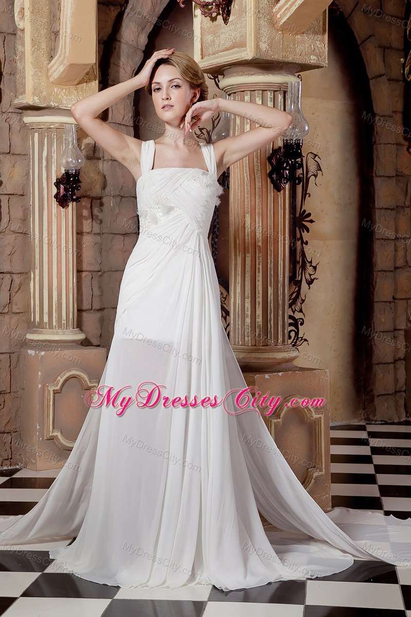 Ruched Lace Chiffon Straps Watteau Train Dresses for 2013 Wedding