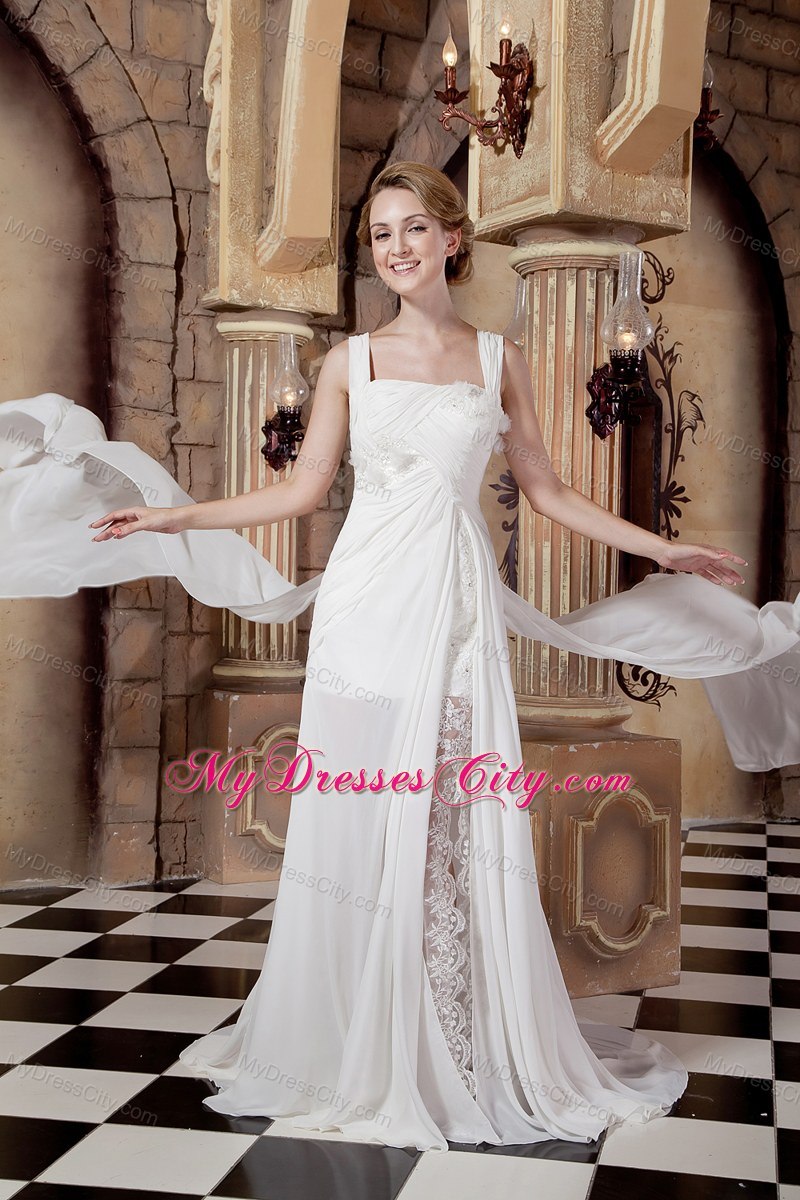 Ruched Lace Chiffon Straps Watteau Train Dresses for 2013 Wedding