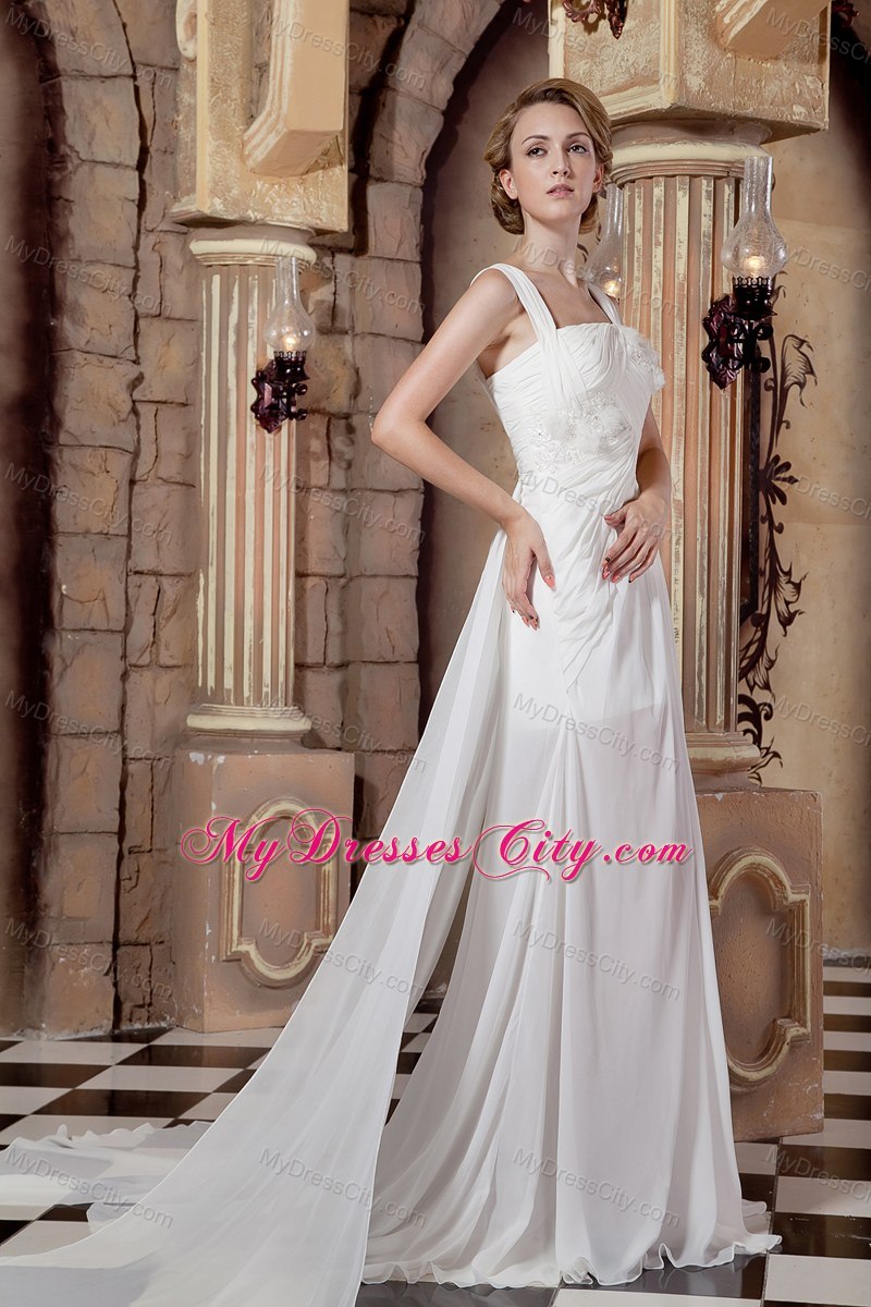 Ruched Lace Chiffon Straps Watteau Train Dresses for 2013 Wedding