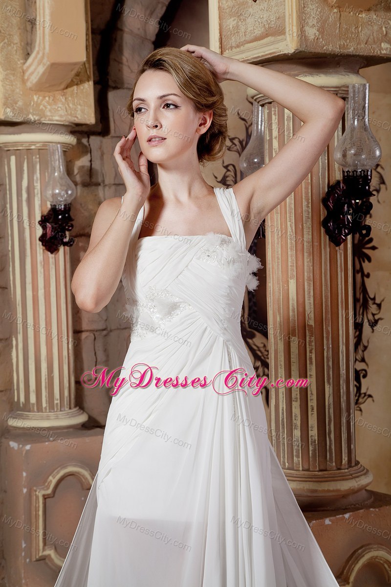 Ruched Lace Chiffon Straps Watteau Train Dresses for 2013 Wedding