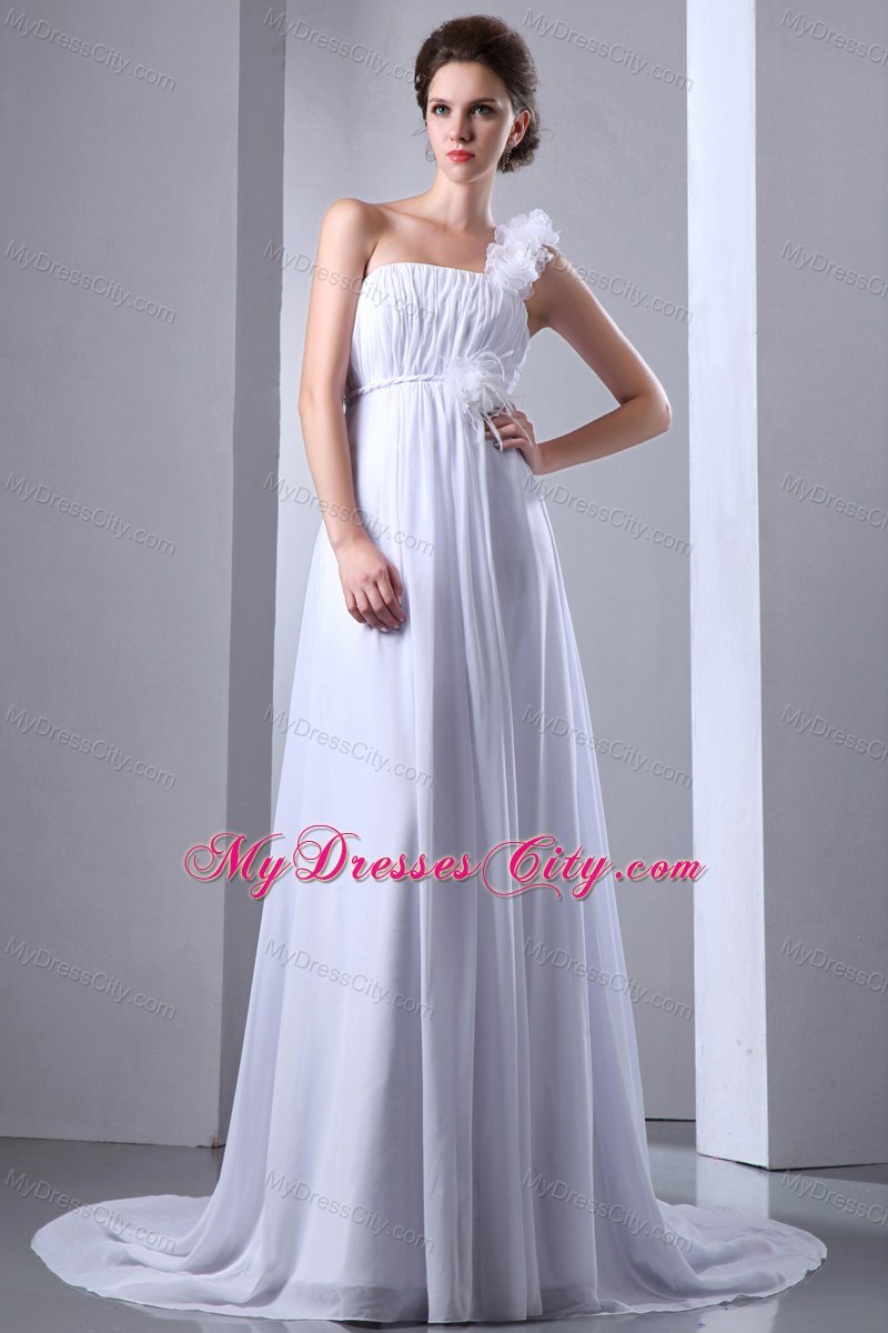 Plus Size A-line Flowers One Shoulder Chiffon Ruches Wedding Dress