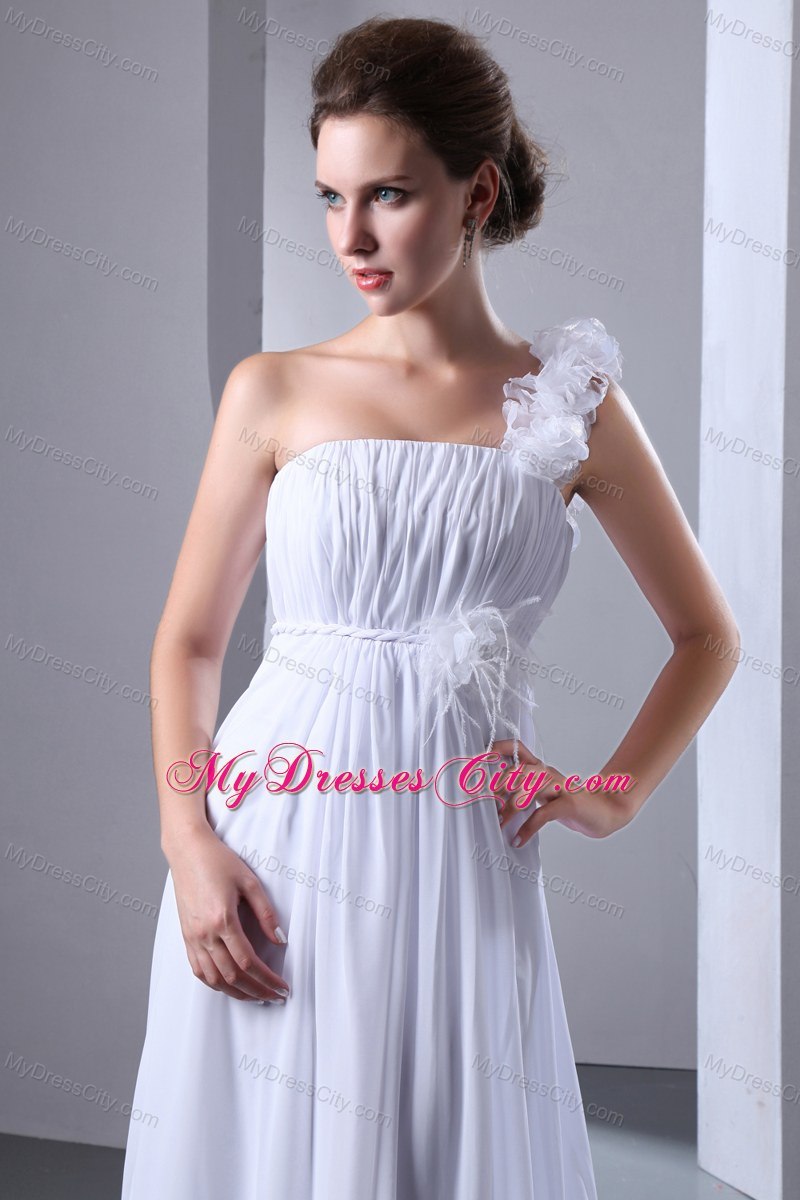 Plus Size A-line Flowers One Shoulder Chiffon Ruches Wedding Dress