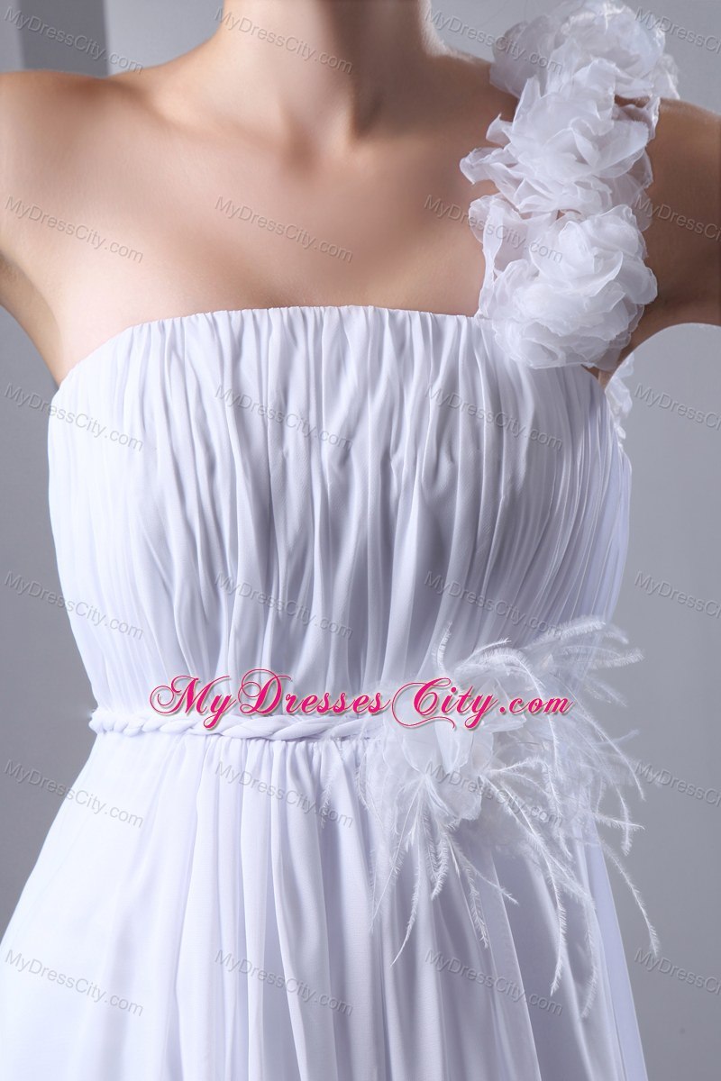 Plus Size A-line Flowers One Shoulder Chiffon Ruches Wedding Dress