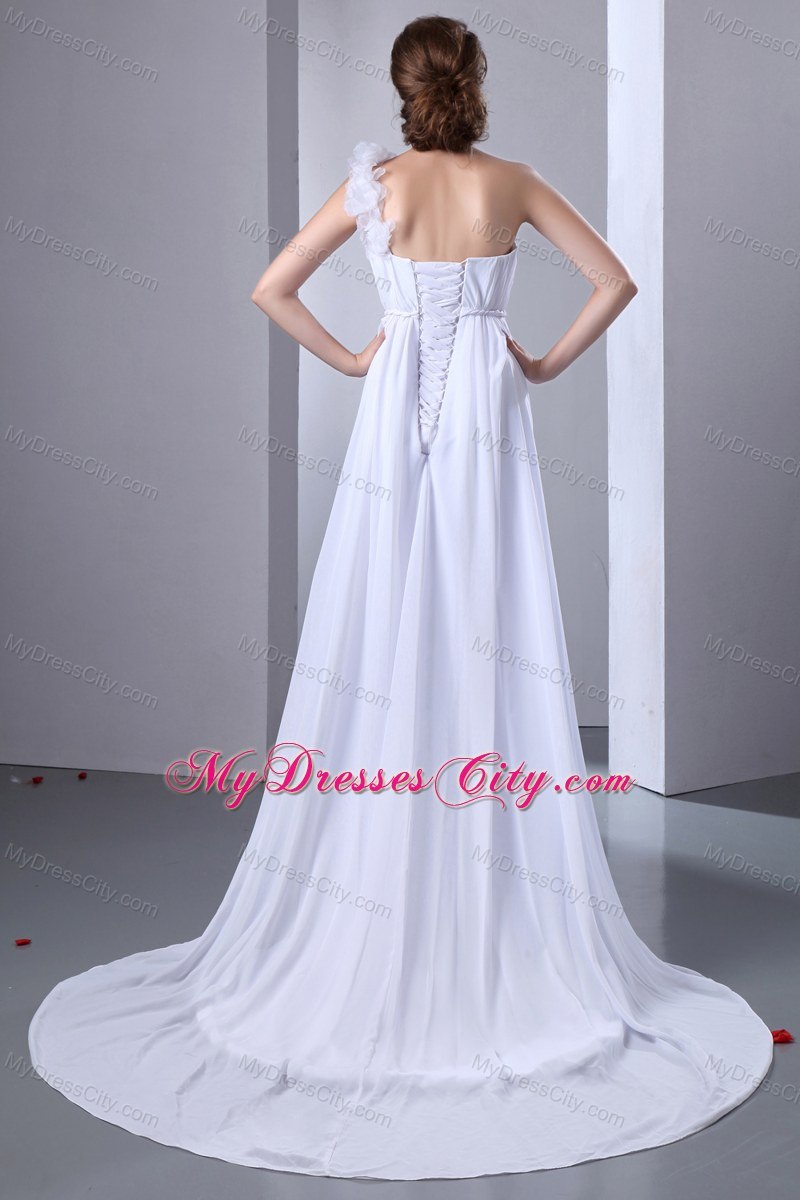 Plus Size A-line Flowers One Shoulder Chiffon Ruches Wedding Dress