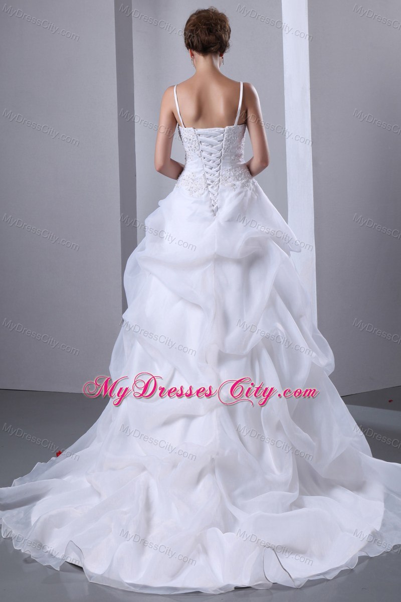 Fashionable Spaghetti Straps Court Train Appliques Wedding Dress