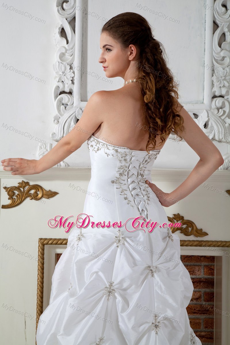 Brand New Strapless Pick-ups Appliques Wedding Dress for Cheap