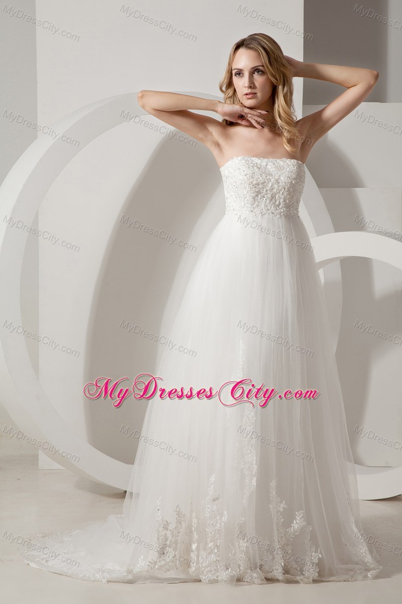 Modest Strapless Brush Train Wedding Dress for Maternity Dress