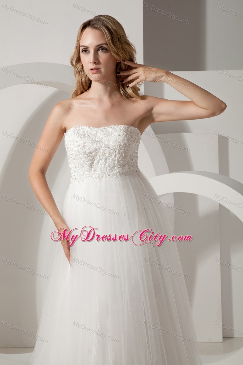 Modest Strapless Brush Train Wedding Dress for Maternity Dress