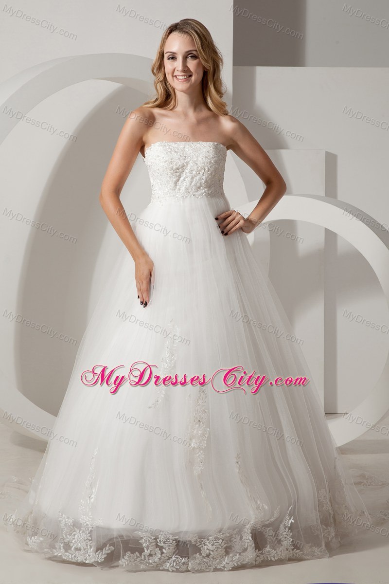 Modest Strapless Brush Train Wedding Dress for Maternity Dress