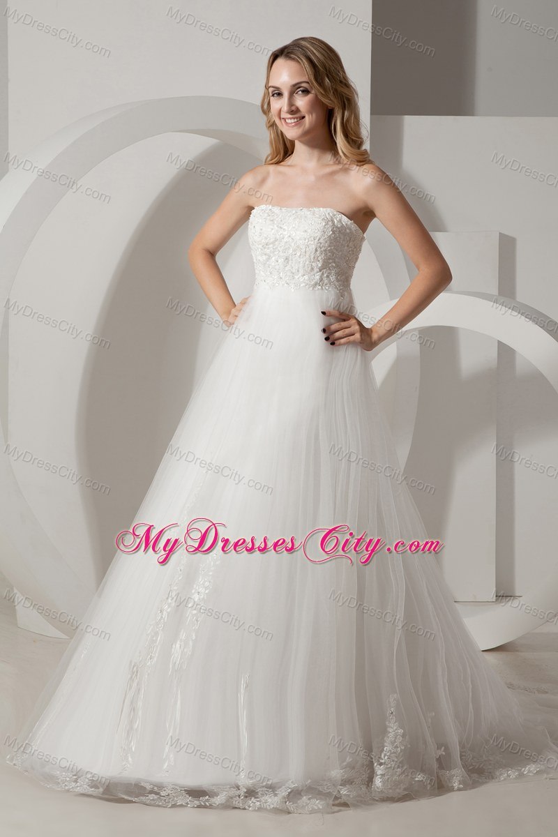 Modest Strapless Brush Train Wedding Dress for Maternity Dress