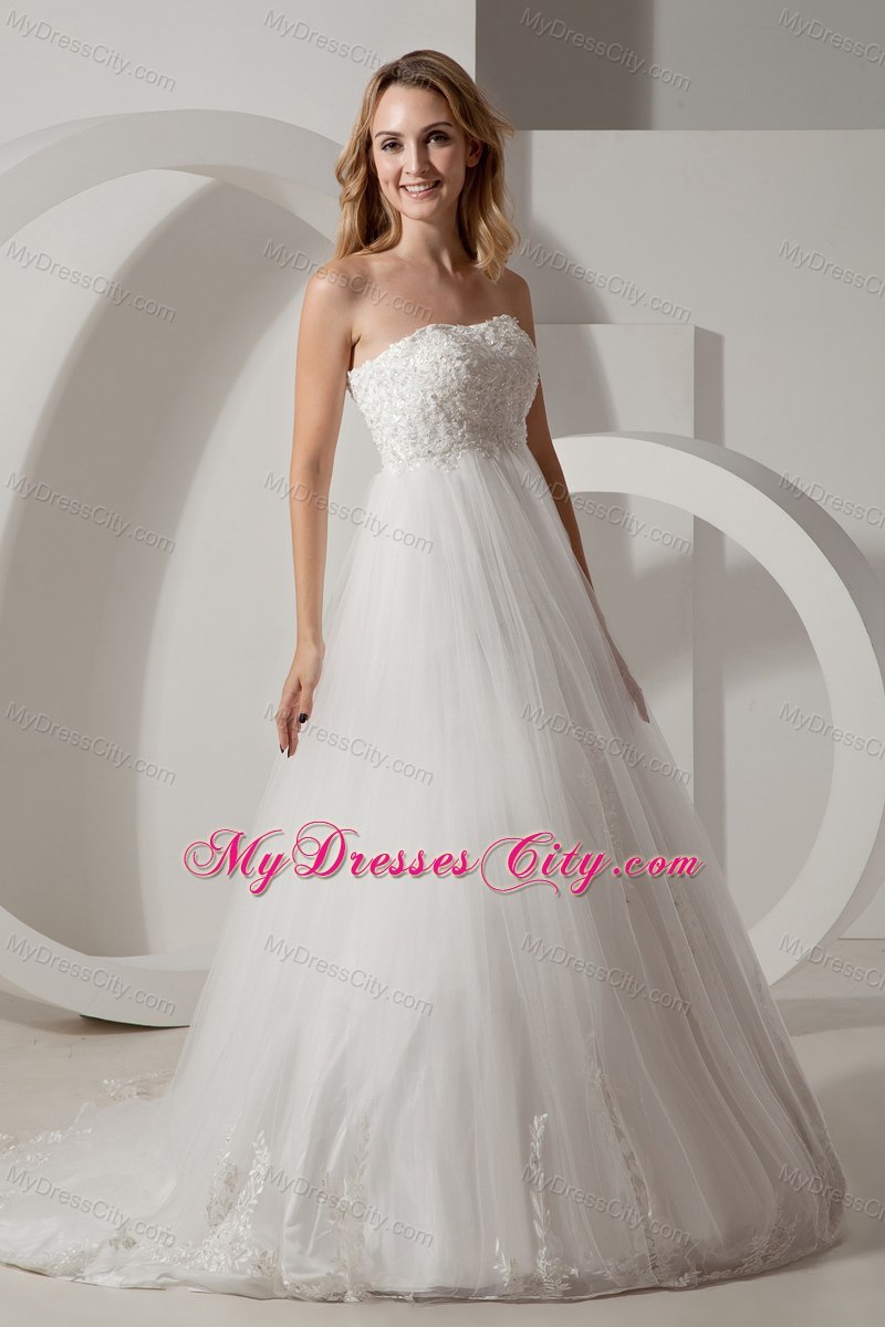 Modest Strapless Brush Train Wedding Dress for Maternity Dress