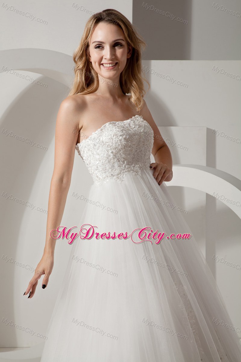 Modest Strapless Brush Train Wedding Dress for Maternity Dress