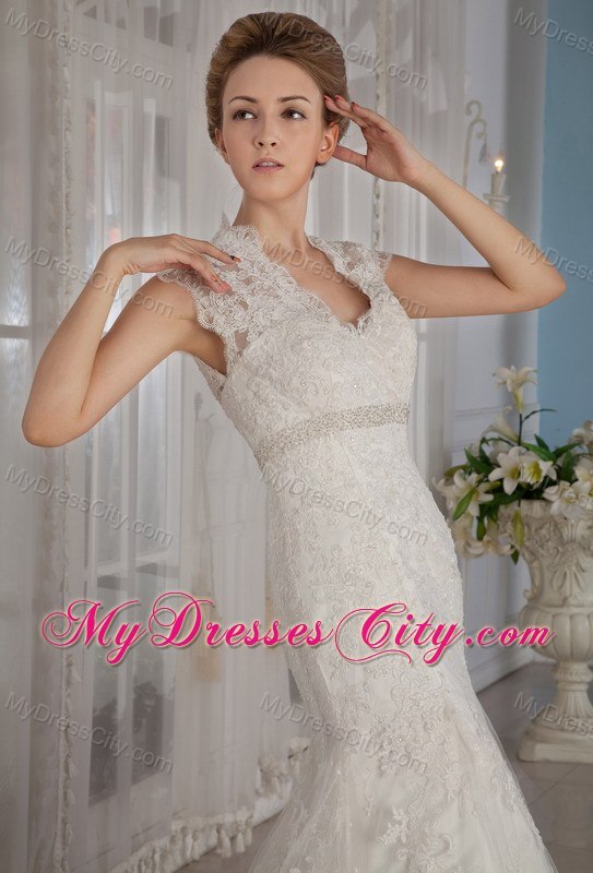 Elegant Mermaid V-Neck Lace Wedding Dress for Outdoor Wedding