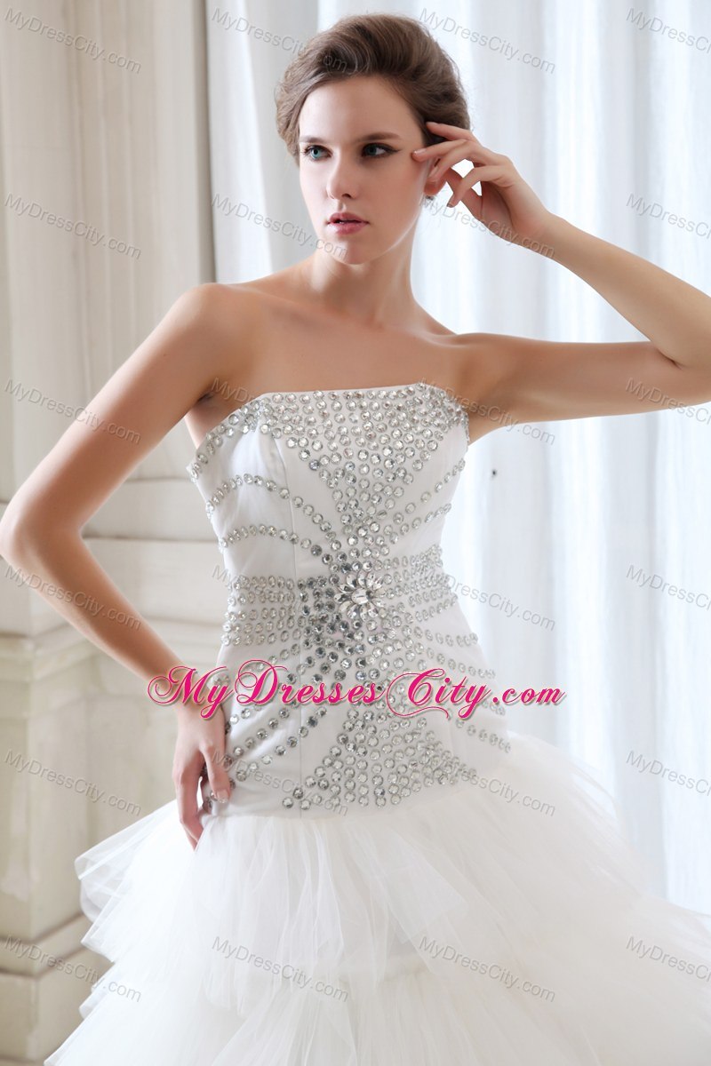 Best Strapless Ruffled Layers Tulle Beading 2013 Wedding Dress