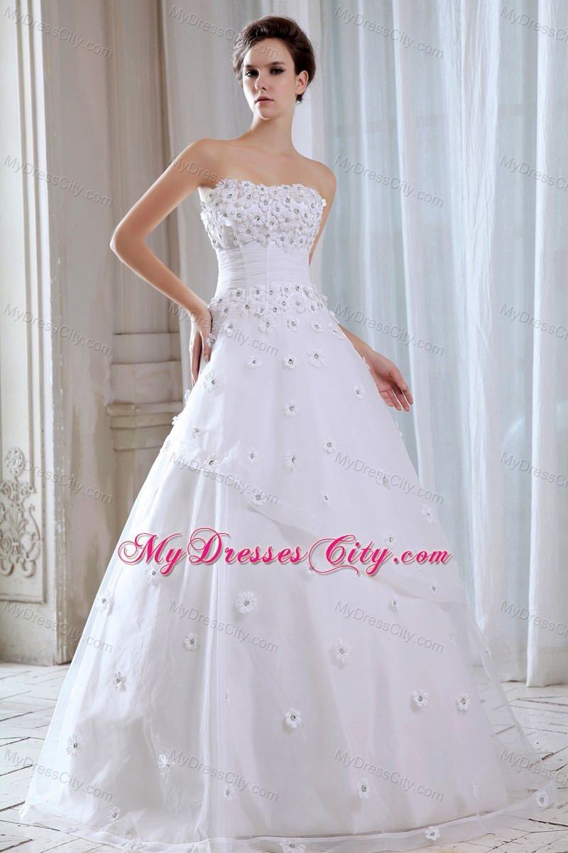 A-line Strapless Long Wedding Gowns with Appliques for Cheap