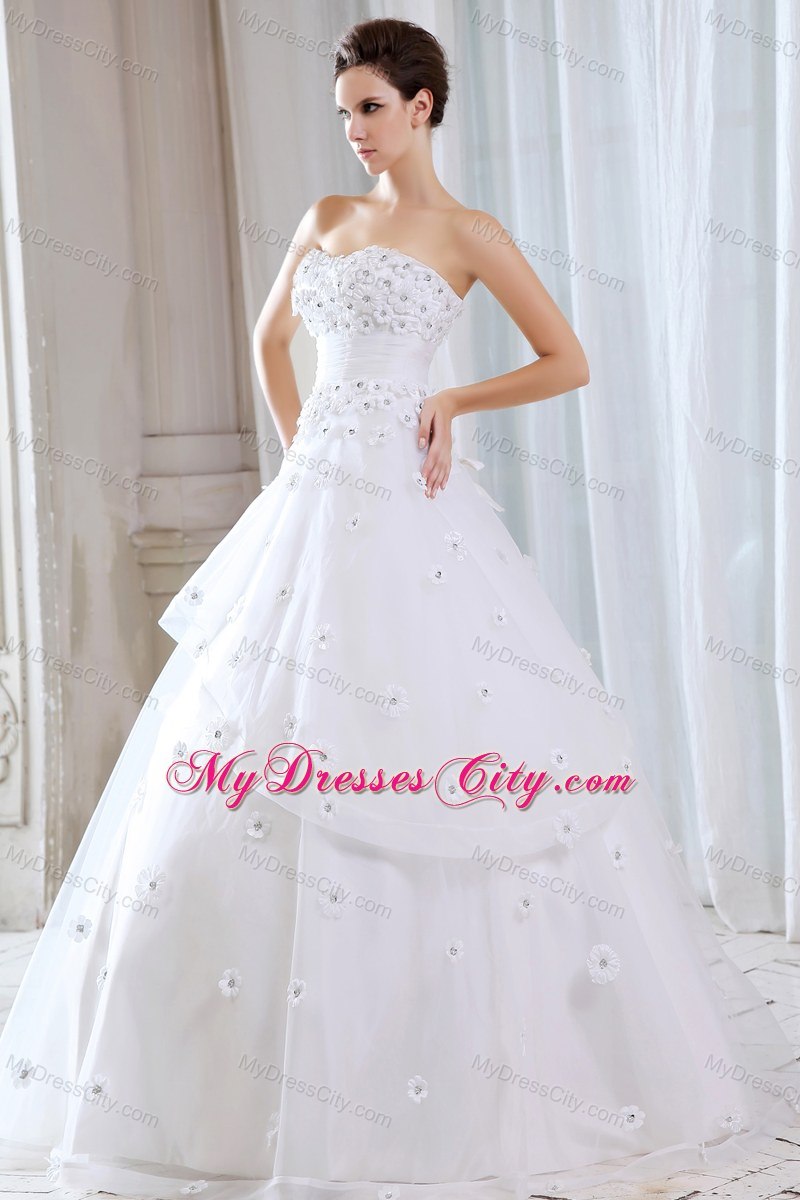 A-line Strapless Long Wedding Gowns with Appliques for Cheap