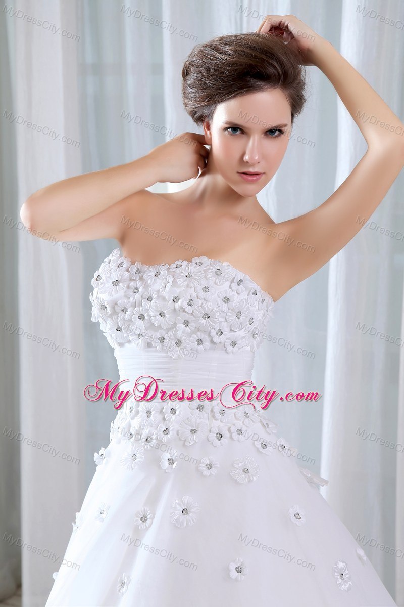 A-line Strapless Long Wedding Gowns with Appliques for Cheap