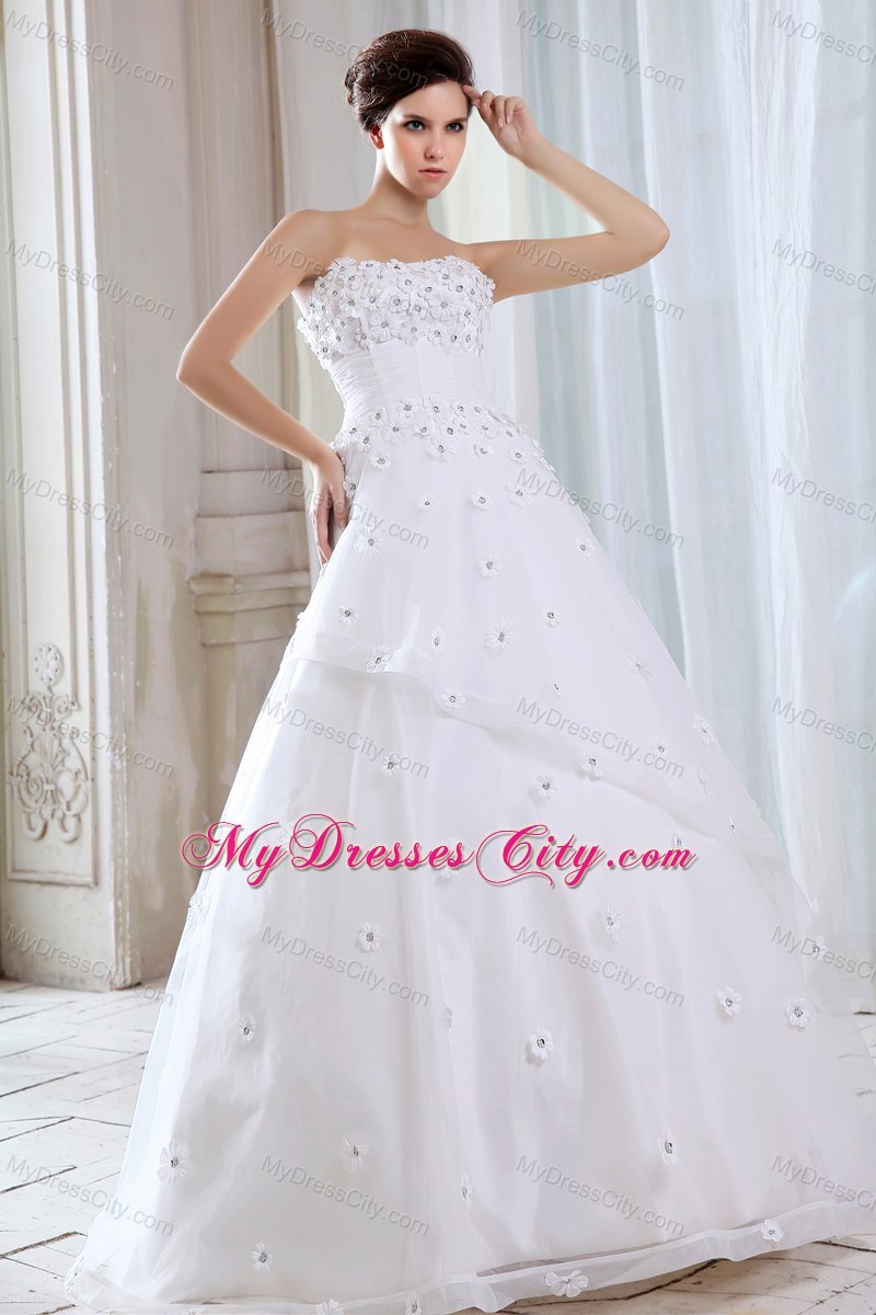 A-line Strapless Long Wedding Gowns with Appliques for Cheap