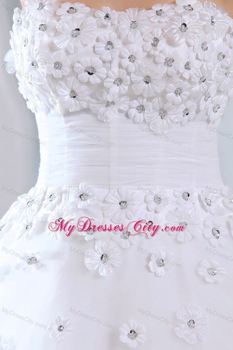 A-line Strapless Long Wedding Gowns with Appliques for Cheap