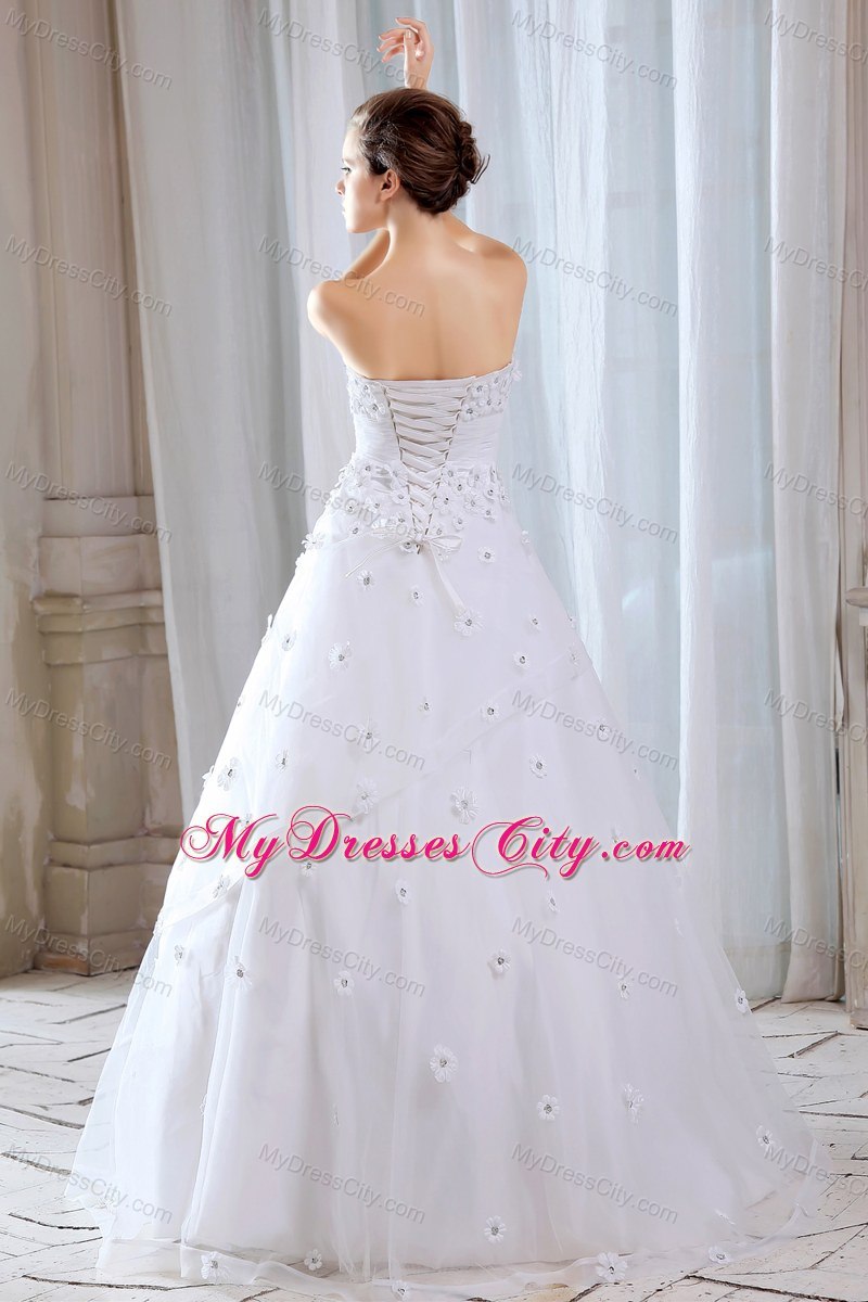 A-line Strapless Long Wedding Gowns with Appliques for Cheap