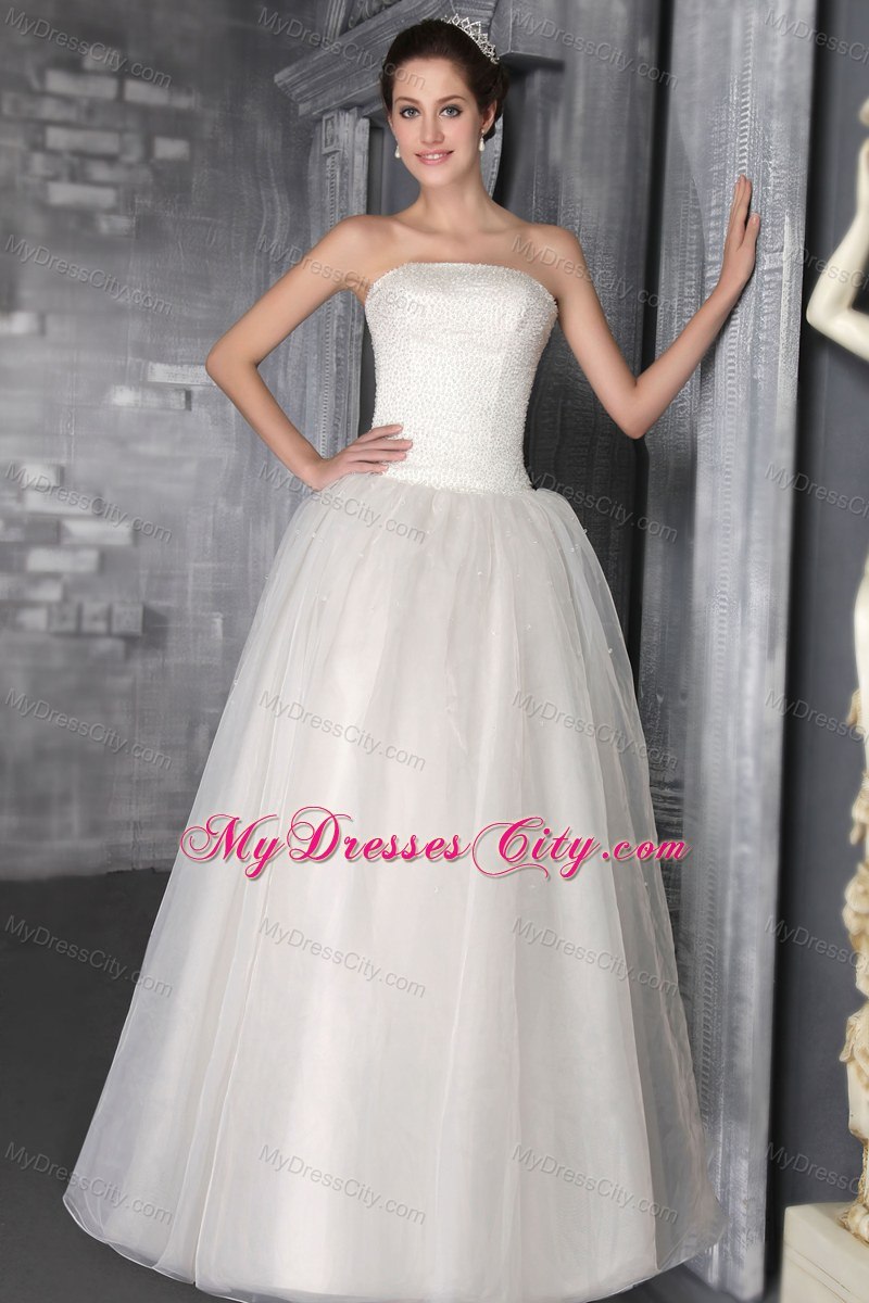 Beautiful Strapless Long Wedding Dress with Organza Beading