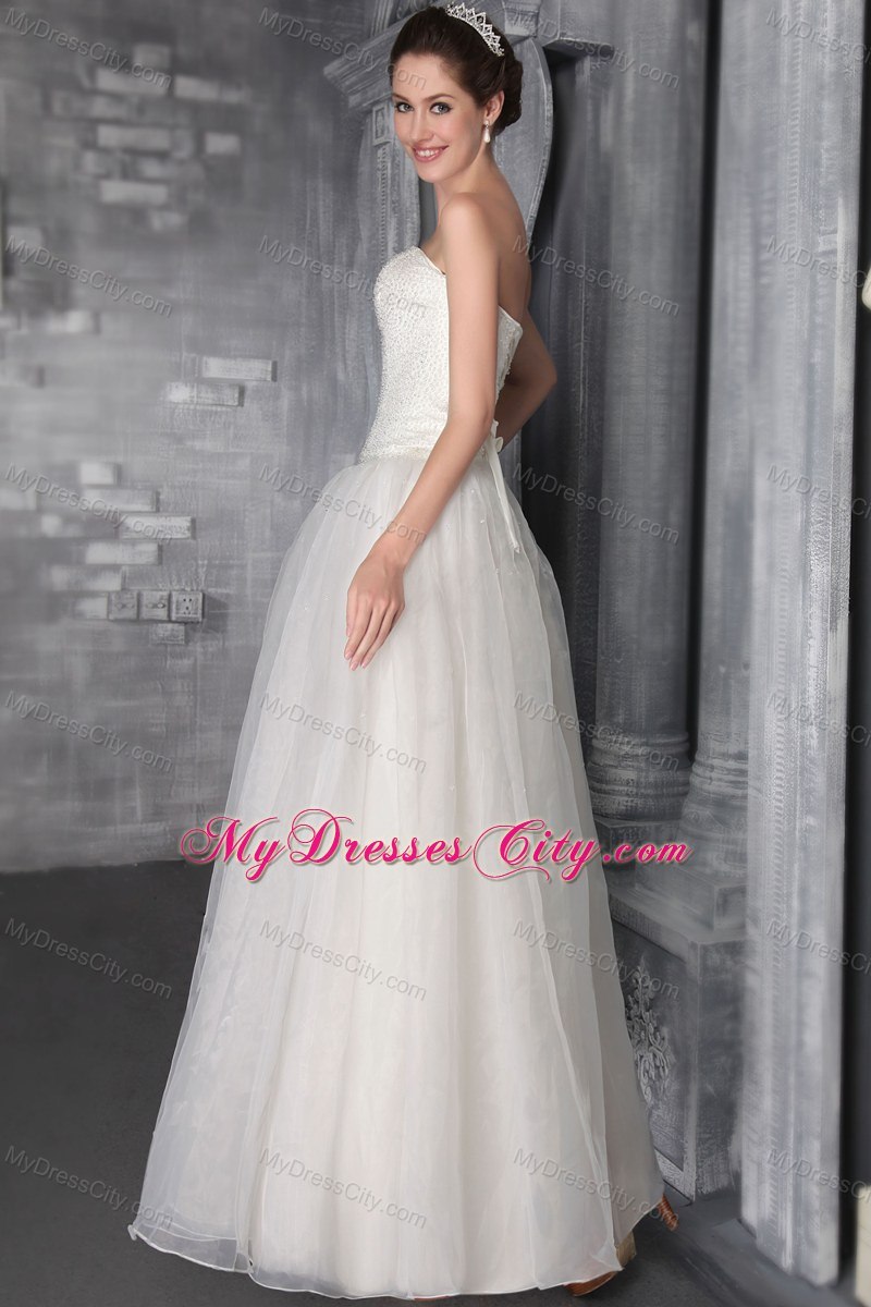 Beautiful Strapless Long Wedding Dress with Organza Beading