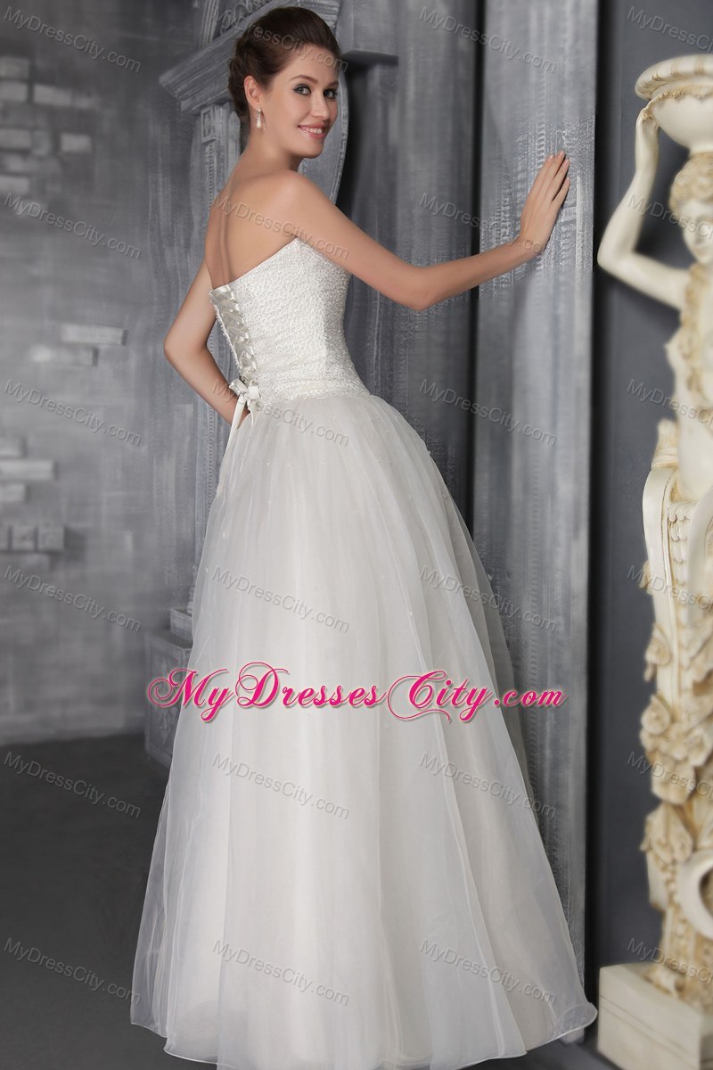 Beautiful Strapless Long Wedding Dress with Organza Beading