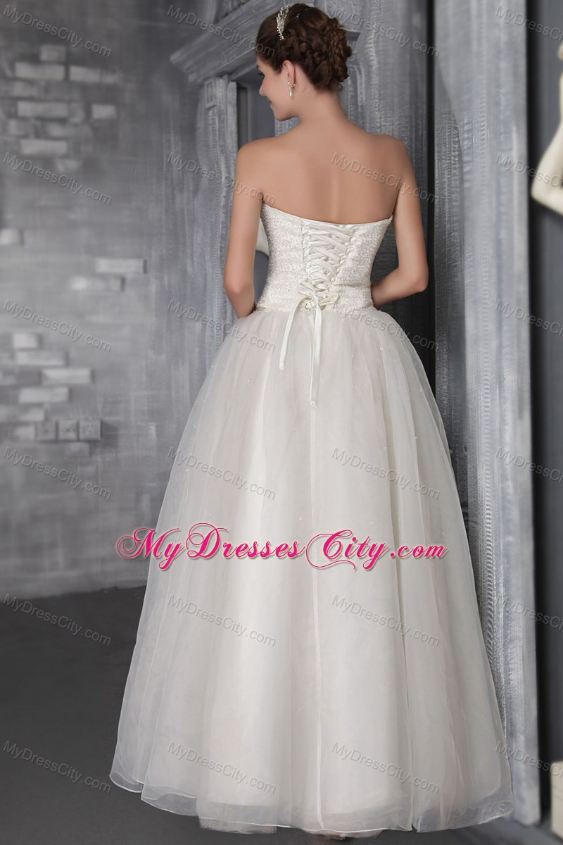 Beautiful Strapless Long Wedding Dress with Organza Beading