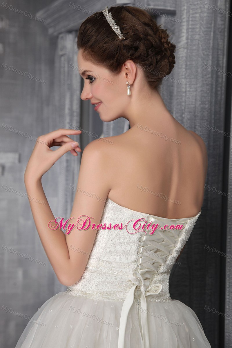 Beautiful Strapless Long Wedding Dress with Organza Beading